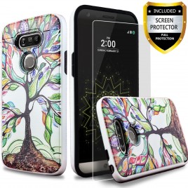 LG G5 Case, 2-Piece Style Hybrid Shockproof Hard Case Cover with [Premium Screen Protector] Hybird Shockproof And Circlemalls Stylus Pen (Lucky Tree)